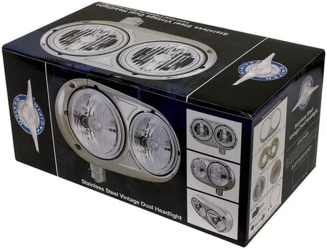 Alt view image 2 of 2 - United Pacific Stainless Dual Black Headlight With 8 High Power LED Bulb For Peterbilt 359 - Driver 32785
