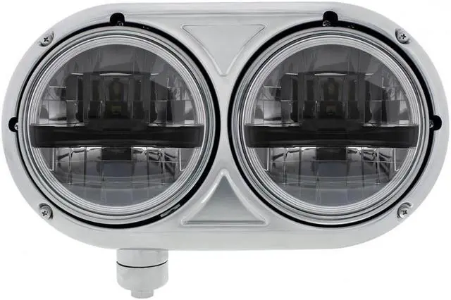 Main image of United Pacific Stainless Dual Black Headlight With 8 High Power LED Bulb For Peterbilt 359 - Driver 32785