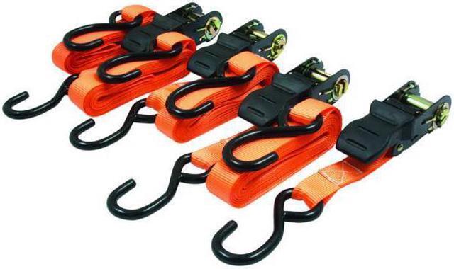 Alt view image 3 of 14 - RoadPro 1x15' Ratchet Tie-Downs with Anti-Scratch Hooks Orange 4-Piece Straps / Stretch Cords / Tie Downs
