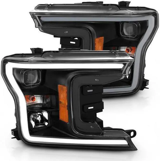 Main image of CG Headlights Ford F-150 18 Projector Plank Style H.L. Black Amber (Without Switchback) 02-AZ-FF18-PBC-P-G3-A Set