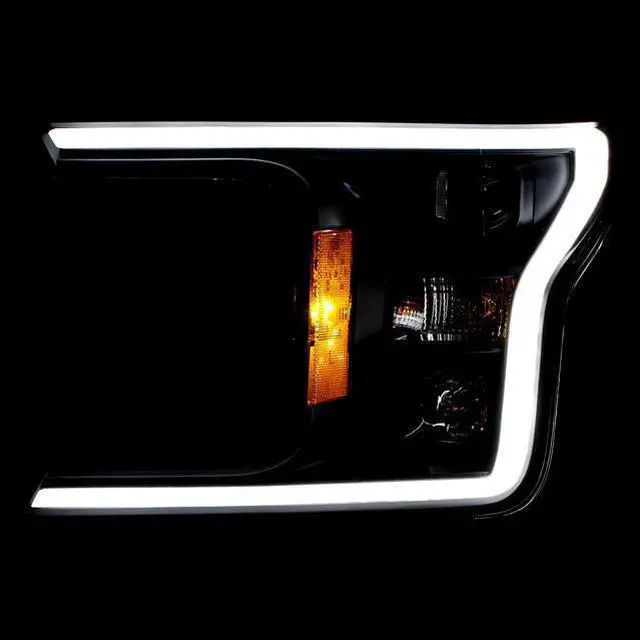 Alt view image 3 of 3 - CG Headlights Ford F-150 18 Projector Plank Style H.L. Black Amber (Without Switchback) 02-AZ-FF18-PBC-P-G3-A Set