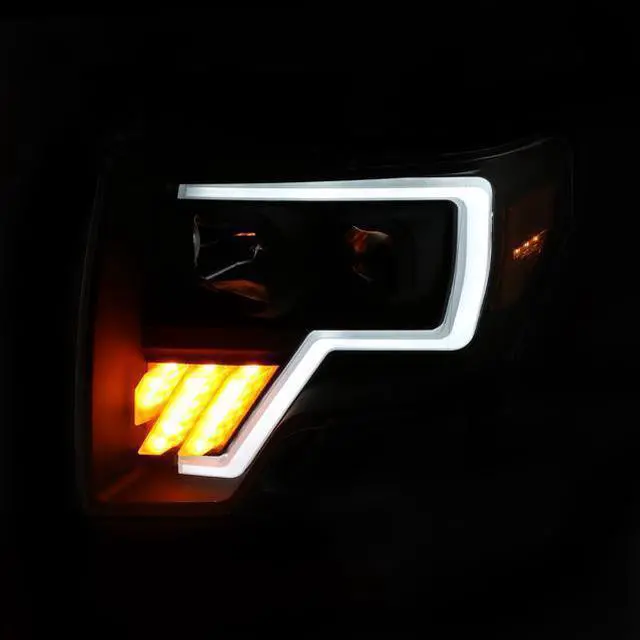 Alt view image 3 of 3 - CG Headlights Ford F-150 09-13 Projector Light Bar G4 H.L. Black Amber 02-AZ-FF09-PBC-QP-G4-A Set