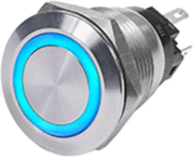 Alt view image 3 of 8 - Push Switch, Stain., Off-(On), Blue, 10A