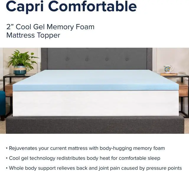 Alt view image 9 of 20 - Capri Comfortable Sleep 2 inch Cool Gel Memory Foam Mattress Topper - King