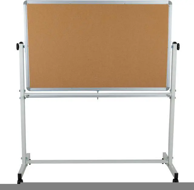 Alt view image 18 of 20 - HERCULES Series 53"W x 59"H Reversible Mobile Cork Bulletin Board and White Board with Pen Tray