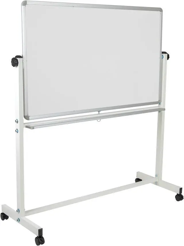 Alt view image 19 of 20 - HERCULES Series 53"W x 59"H Reversible Mobile Cork Bulletin Board and White Board with Pen Tray
