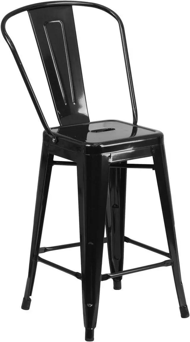 Alt view image 8 of 20 - Flash Furniture Metal Indoor/Outdoor Stool, 24", Black