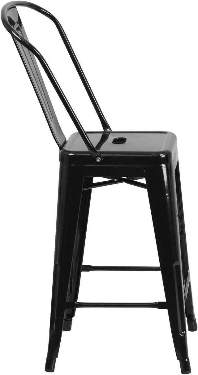 Alt view image 9 of 20 - Flash Furniture Metal Indoor/Outdoor Stool, 24", Black