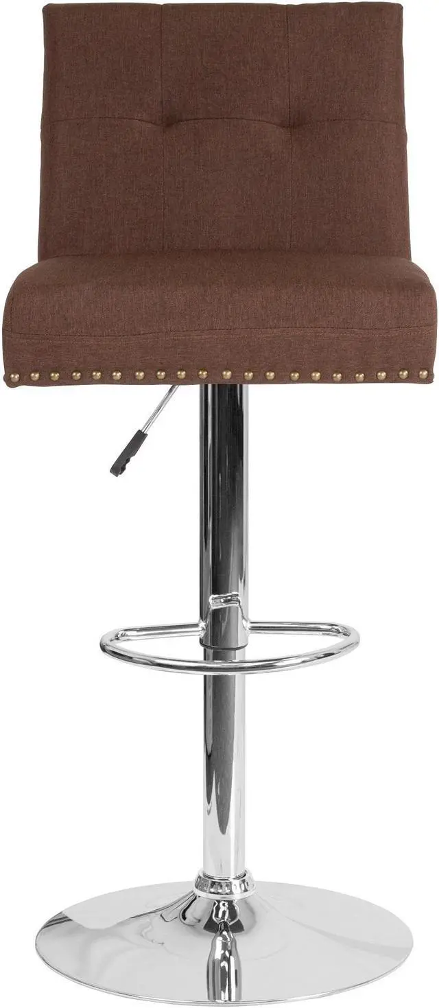 Alt view image 13 of 20 - Ravello Contemporary Adjustable Height Barstool with Accent Nail Trim in Brown Fabric