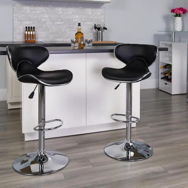 Alt view image 14 of 20 - Contemporary Cozy Mid-Back Black Vinyl Adjustable Height Barstool with Chrome Base