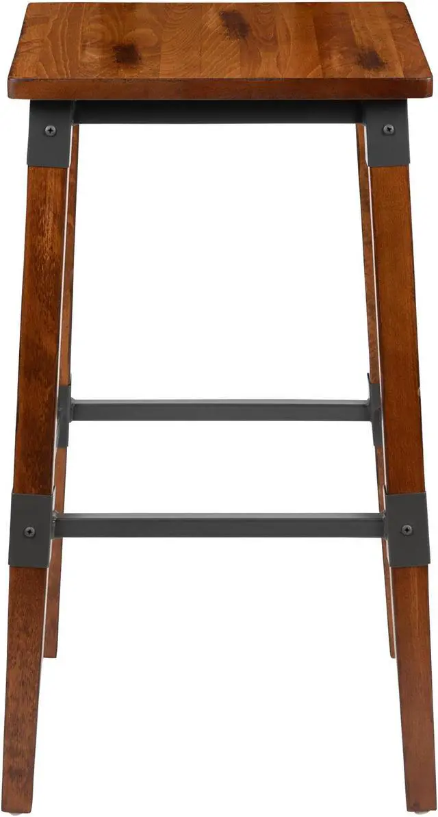 Alt view image 18 of 20 - 2 Pack Rustic Antique Walnut Industrial Wood Dining Backless Barstool