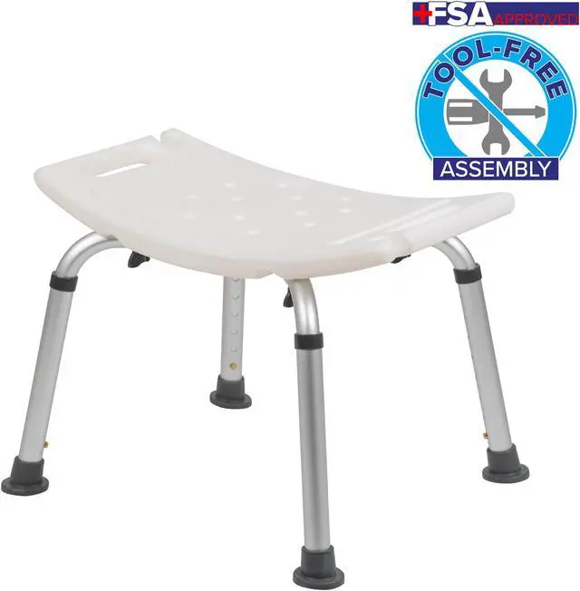 Alt view image 15 of 20 - HERCULES Series Tool-Free and Quick Assembly, 300 Lb. Capacity, Adjustable White Bath & Shower Chair with Non-slip Feet