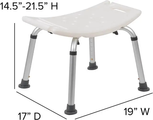 Alt view image 17 of 20 - HERCULES Series Tool-Free and Quick Assembly, 300 Lb. Capacity, Adjustable White Bath & Shower Chair with Non-slip Feet