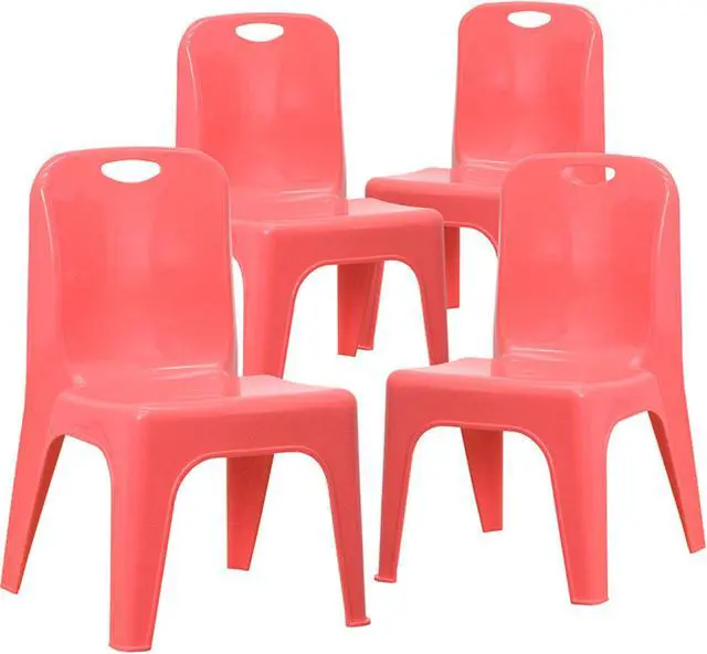 Alt view image 16 of 20 - Flash Furniture Red Plastic Stackable Kids School Classroom Chair with Carrying Handle and 11" Seat Height - 4 Pack