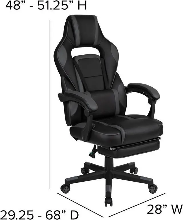 Alt view image 16 of 20 - Black Gaming Desk with Cup Holder/Headphone Hook/Monitor Stand & Black Reclining Back/Arms Gaming Chair with Footrest