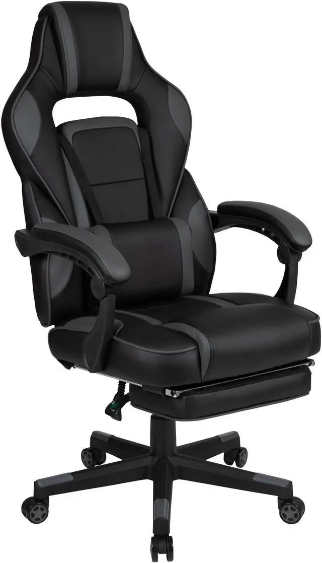 Alt view image 18 of 20 - Black Gaming Desk with Cup Holder/Headphone Hook/Monitor Stand & Black Reclining Back/Arms Gaming Chair with Footrest
