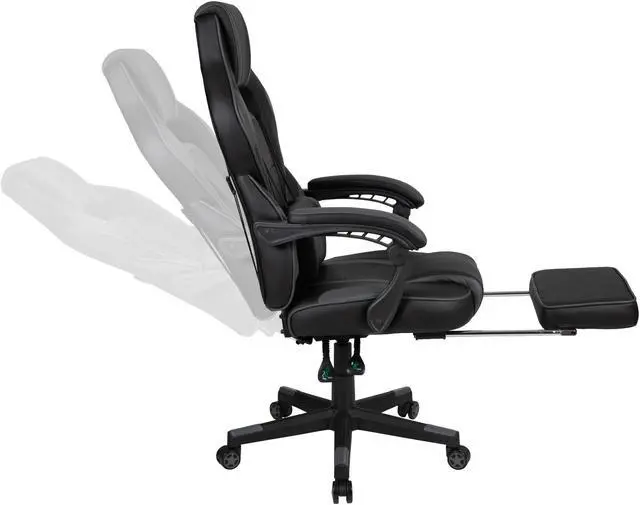 Alt view image 20 of 20 - Black Gaming Desk with Cup Holder/Headphone Hook/Monitor Stand & Black Reclining Back/Arms Gaming Chair with Footrest