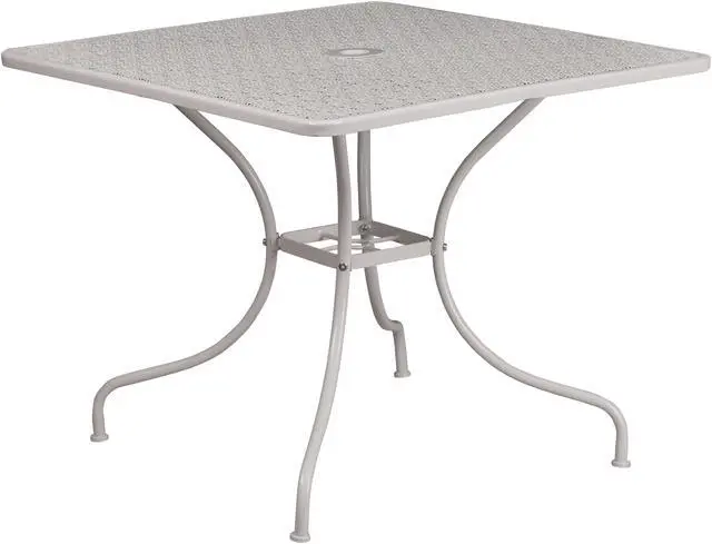 Alt view image 3 of 20 - Commercial Grade 35.5" Square Light Gray Indoor-Outdoor Steel Patio Table