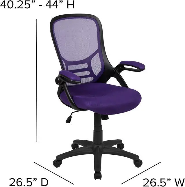 Alt view image 11 of 20 - Flash Furniture Porter Ergonomic Mesh Swivel High Back Office Chair Purple/Black (HL00161BKPUR)
