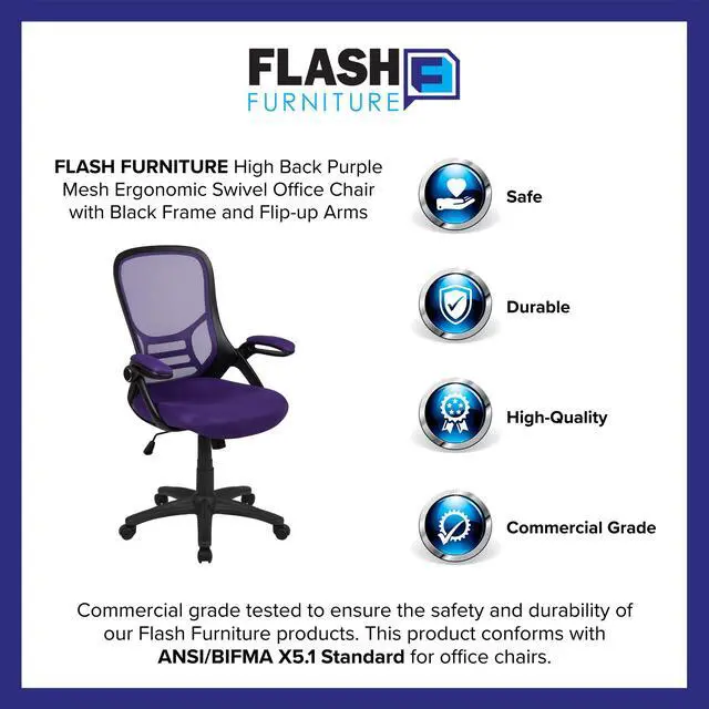 Alt view image 9 of 20 - Flash Furniture Porter Ergonomic Mesh Swivel High Back Office Chair Purple/Black (HL00161BKPUR)