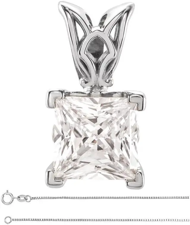 Main image of Princess Natural Mined Diamond Solitaire Pendant Necklace 14k White Gold (0.5 Ct,E Color,VS2 Clarity) GIA