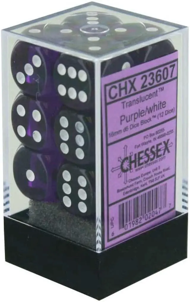Alt view image 5 of 7 - d6Cube16mmTR PUwh (12) 6-sided Dice: Translucent Purple Chessex Manufacturing CHX23607