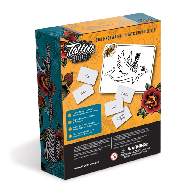 Alt view image 6 of 9 - Tattoo Stories Drawing Party Game Quick Paced Easy to Learn Family Friendly Fun Bicycle