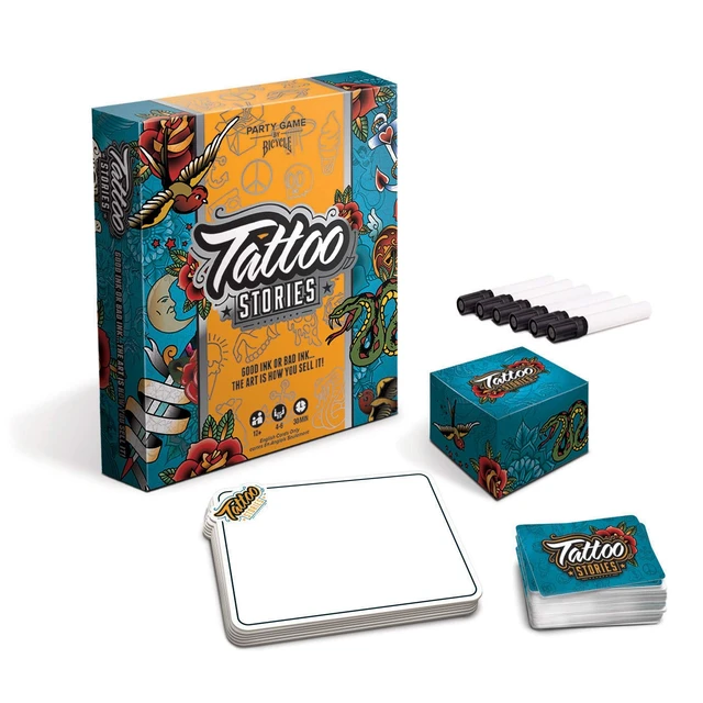 Alt view image 4 of 9 - Tattoo Stories Drawing Party Game Quick Paced Easy to Learn Family Friendly Fun Bicycle