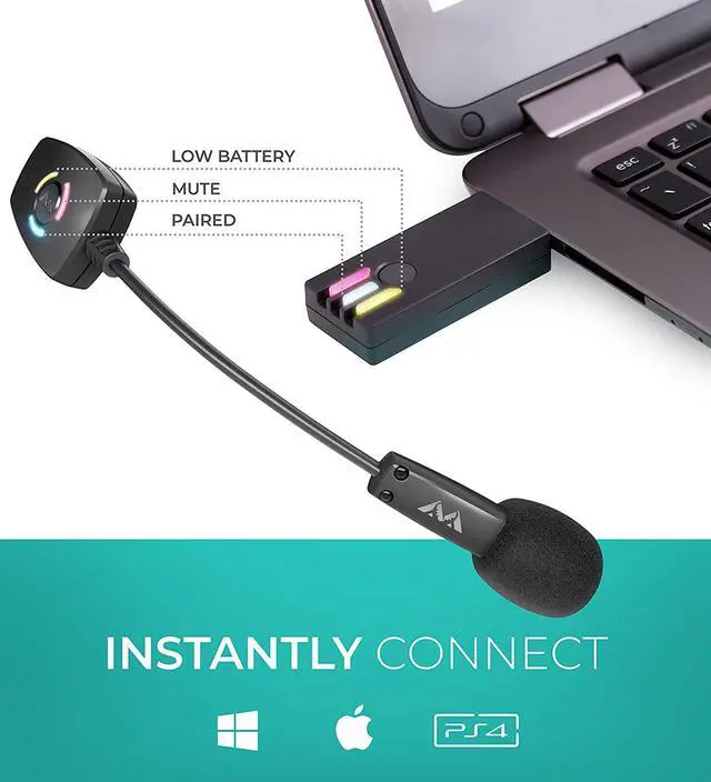Alt view image 6 of 7 - Antlion Audio Wireless ModMic Attachable Boom Microphone for Headphones - Compatible with PC, Mac, Linux, PlayStation, and More.