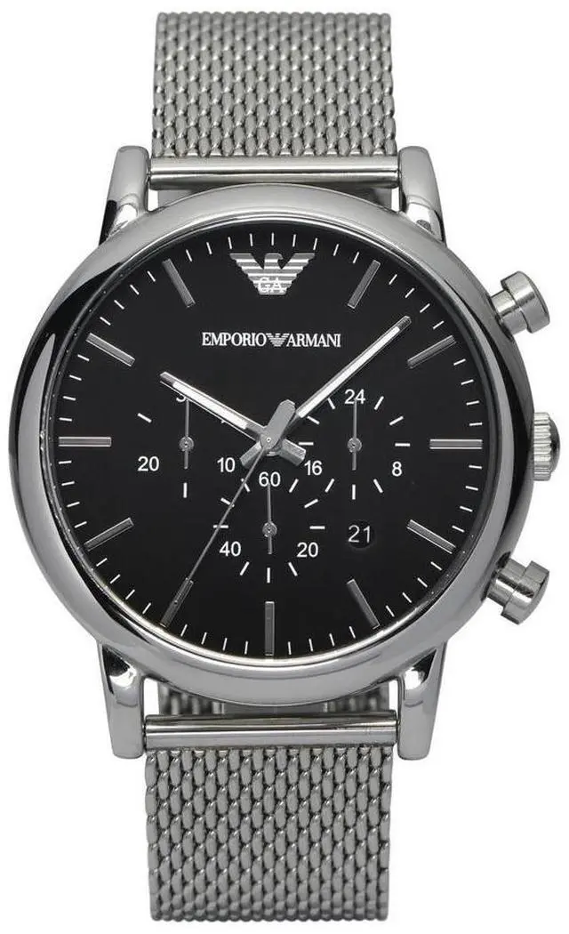 Alt view image 2 of 11 - Emporio Armani Men's Classic AR1808 Silver Stainless-Steel Quartz Watch with Black Dial