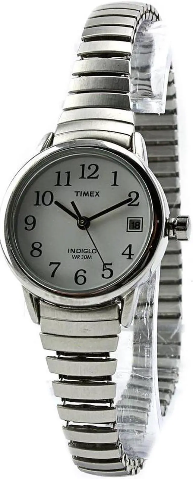 Main image of Timex Women's | Silver-Tone Case & Band Date Indiglo White Dial | Watch T2H371