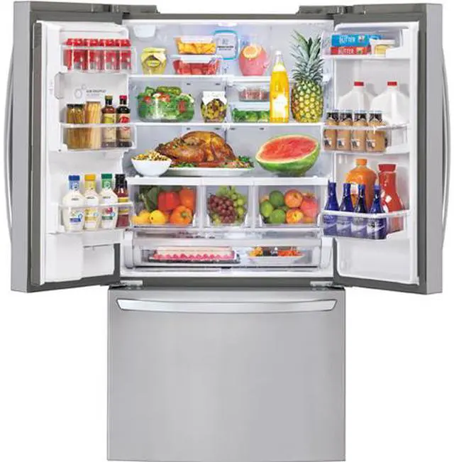 Alt view image 2 of 7 - 32.5 cu. ft. French Door Refrigerator with Spill Protector Tempered Glass Shelves, 4-Compartment Crisper System, Adjustable Gallon Door Bins and External Ice/Water Dispenser
