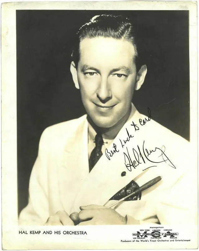 Main image of Hal Kemp signed Orchestra Vintage 1930's 8x10 Photo Best Luck To Carol inscribed- imperfect- JSA #HH18832