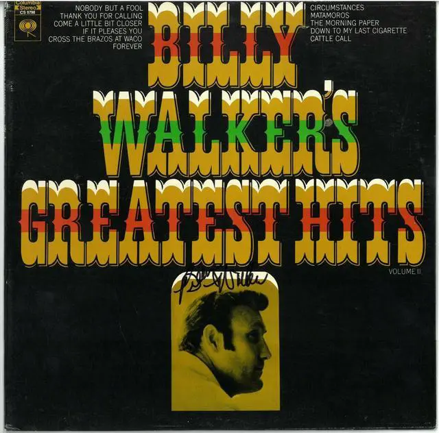 Main image of Billy Walker signed 1969 Greatest Hits Volume II Album Cover/LP/Vinyl Record- JSA #GG08453