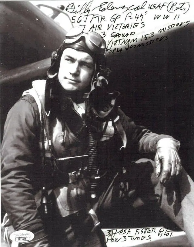 Main image of Col Billy Edens signed Vintage WWII/Vietnam/Korea Ace Pilot B&W 8x10 Photo 56 FTR Group P-47's-7 Air Victories - JSA #II11068
