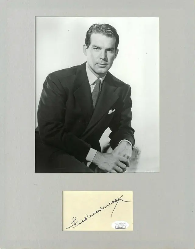 Main image of Fred MacMurray signed 3x5 Index Card w/ Hollywood B&W 8x10 Photo- Matted to 11x14- JSA #II11985