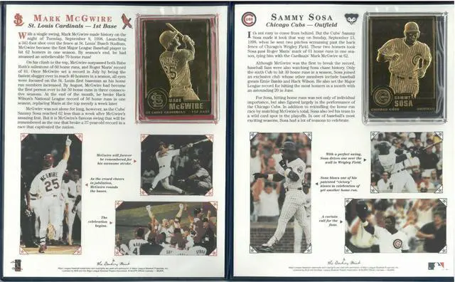 Main image of 1998 Danbury Mint  MLB Mark McGwire and Sammy Sosa Breaking The Home Run Record Collectors 22Kt Gold Book Set