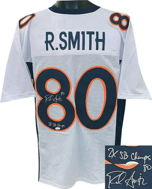 Main image of Rod Smith signed White Custom Stitched Pro Style Football Jersey #80 2X SB Champs XL- JSA Witnessed