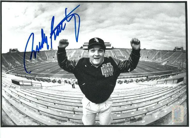 Main image of Rudy Ruettiger signed Notre Dame Fighting Irish Stadium B&W 8X10 Photo- Rudy 45 Hologram