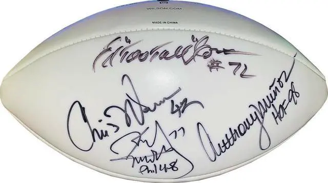 Main image of Anthony Munoz/Ed Too Tall Jones/Karl Mecklenburg/Chris Warren signed Official Wilson NFL White Panel Football- 4 sigs