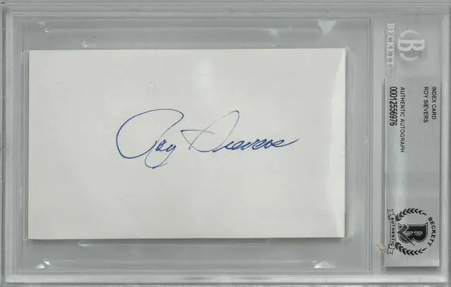 Main image of Roy Sievers signed 3x5 Index Card- Beckett/BAS Encapsulated (Washington Senators/ST Louis Browns/ 5 X All Star/ ’49 ROY/ ’57 HR)