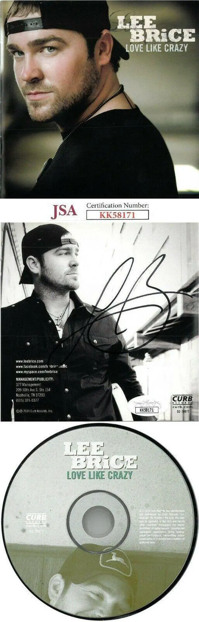 Main image of Lee Brice signed 2010 Love Like Crazy Album Inside Cover & CD w/ Case- JSA #KK5871