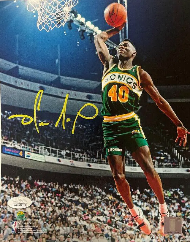 Main image of Shawn Kemp signed Seattle SuperSonics NBA 8X10 Photo- JSA Witnessed (1990 All-Star Game Gatorade Slam Dunk Contest)
