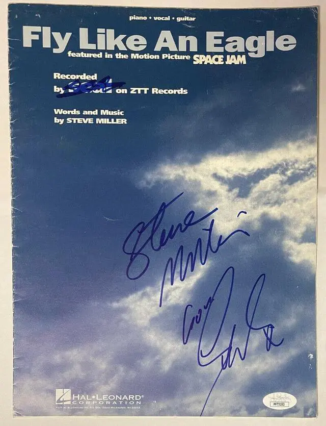 Main image of Steve Miller & Seal dual signed 1976 Fly Like An Eagle/Space Jam Full 9x12 Sheet Music/Lyrics- JSA #PP75183