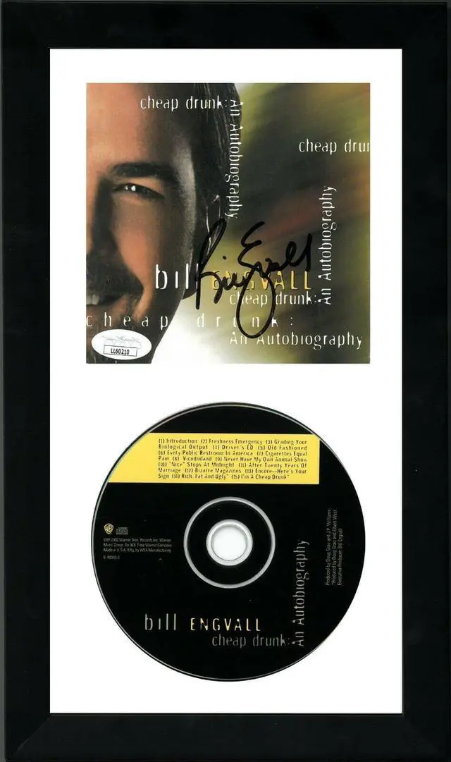 Main image of Bill Engvall signed 2002 Cheap Drunk An Autobiography Cover w/CD 6.5x12 Custom Framing- JSA #LL60210