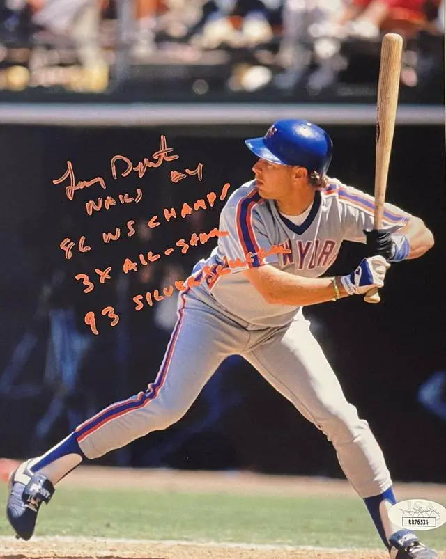 Main image of Lenny Dykstra signed New York Mets 8X10 Photo 4 stat- #4 NAILS/86 WS Champs/3X All-Star/93 Silver Slugger- JSA #RR76534