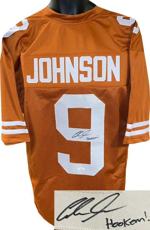 Main image of Collin Johnson signed Texas Burnt Orange Custom Stitched College Football Jersey Hookem! XL- JSA Witnessed