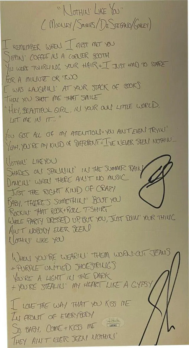 Main image of Dan + Shay Duo signed 2015 “Nothin’ Like You” 8x15 Music Song Lyrics–JSA #LL60562 (Where It All Began Album)