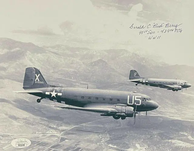 Main image of Gerald “Bud” Berry signed WWII Vintage B&W 8x10 Photo- JSA #SS51658- 91st Squadron/439th Troop Carrier Group