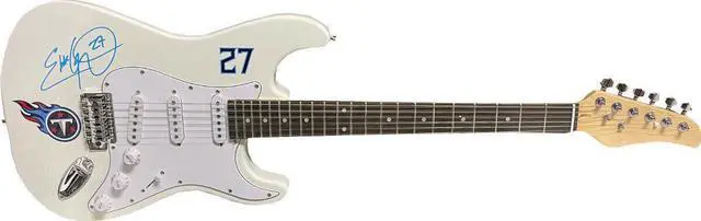 Main image of Eddie George signed Tennessee Titans Logo White 39" FS Strat Electric Guitar #27- Beckett Witnessed
